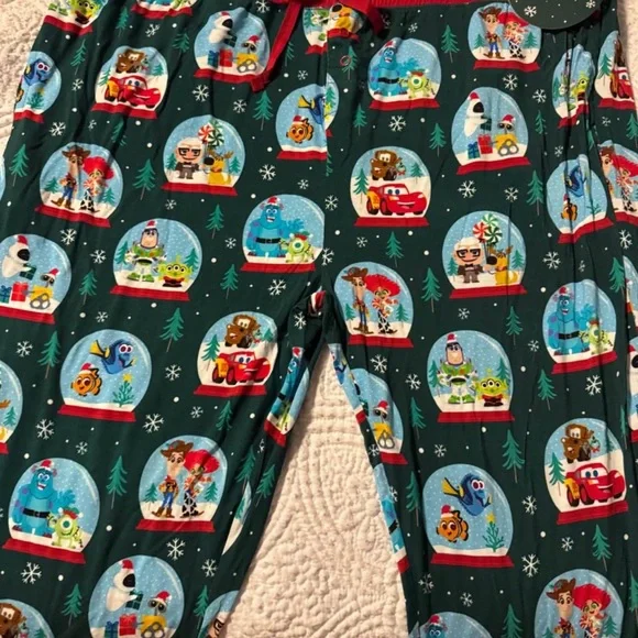 Little Sleepies Green Pajama Bottoms with Cartoon Characters - Picture 1 of 3